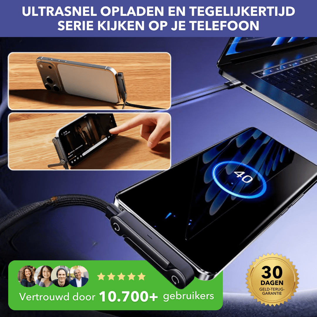 FlexCharge™ – Ultrasnelle oplaadkabel met ingebouwde standaard - LOOLA